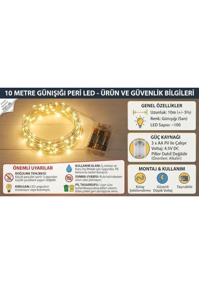 10 Metre Sarı Peri Led Işık