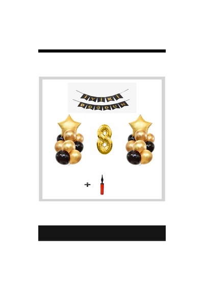 8 Yaş - Altın Gold Folyo Balon Parti Seti + Balon Pompası
