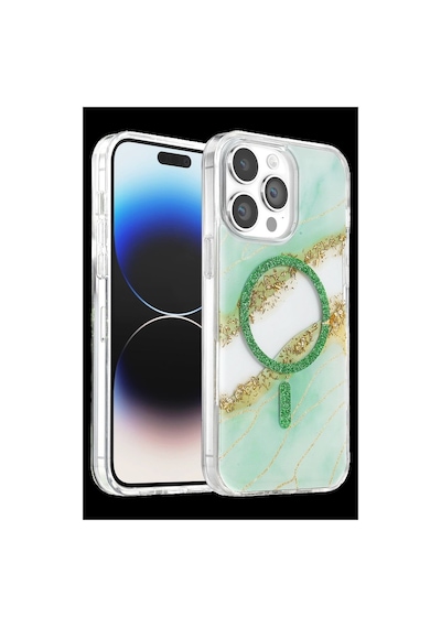 Onegif Apple Uyumlu iPhone 15 Pro Max Lotus Simli Magsafe Kapak - Yeşil