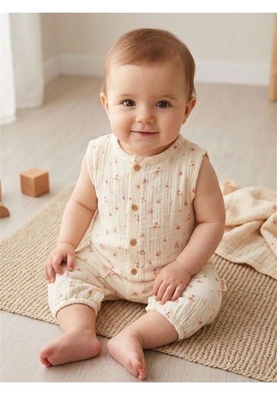Baby Kız Bebek Rose Dream Theme Müslin Atlet Tulum Krem 55023 Krem