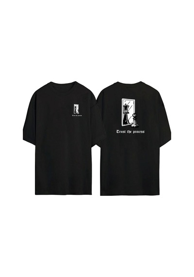 Thewert Unisex Trust The Process Ön Arka Baskılı Sıyah Oversize T-shirt Siyah