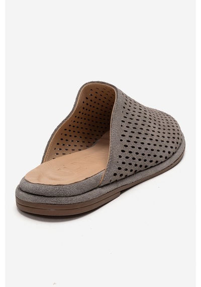Luvishoes Melara Gri Süet Hakiki Deri Delikli Önü Kapalı Kadın Terlik
