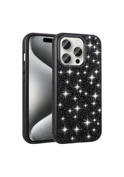Apple Uyumlu iPhone 15 Pro Max Kılıf Parlak Taşlı Tasarım Zore Linea Kapak Siyah