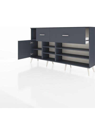 Arges Konsol 6 Raflı 2 Çekmeceli Tek Kapaklı 176x30x99 Antrasit-antrasit Antrasit - Antrasit