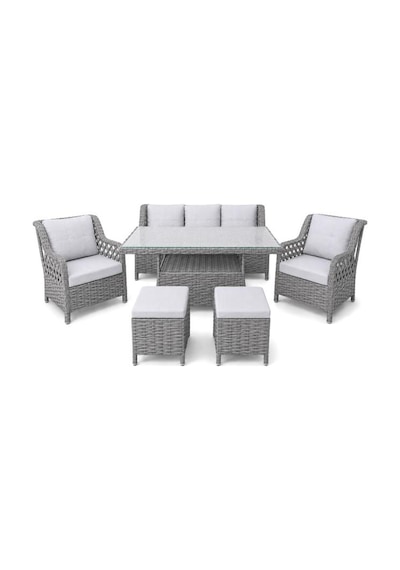 Niron Grand 3'lü Rattan Alüminyum Bahçe Oturma Grubu Gri - Temperli Cam Set 3+1+1+puf