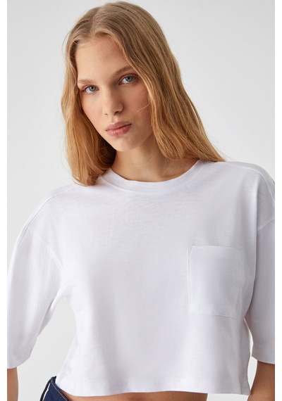 ETHIQUET QEFKOP Kadın %100 Pamuk Bisiklet Yaka Oversize Beyaz T-Shirt