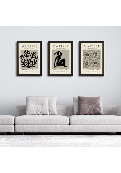 Henri Matisse 3'lü Alüminyum Çerçeveli Poster Seti - Önden Açılır A3 Açılır Kapanır Çerçeve Seti Siyah Beyaz Minimalist, Siyah