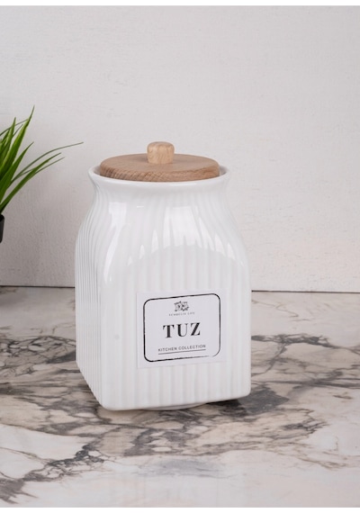 800 Ml Beyaz Porselen Tuz Kavanozu Tuz Saklama Kabı Beyaz 656918645 Beyaz