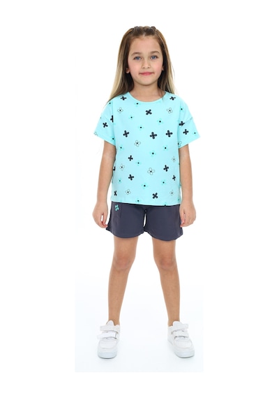 Toontoy Kids Toontoy Kız Çocuk Garni Komple Çiçek Baskılı Şortlu Takım Su Yeşili