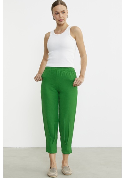 Paça Büzgü Detaylı Krep Pantolon - Yeşil Yeşil
