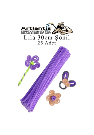 Şönil 30 Cm 25 Li 1 Paket Renkli Tüylü Tel Okul Öncesi Anasınıfı Kreş Hobi Eğitici Şönil Pipo Temizleyici Tüylü Tel Lila