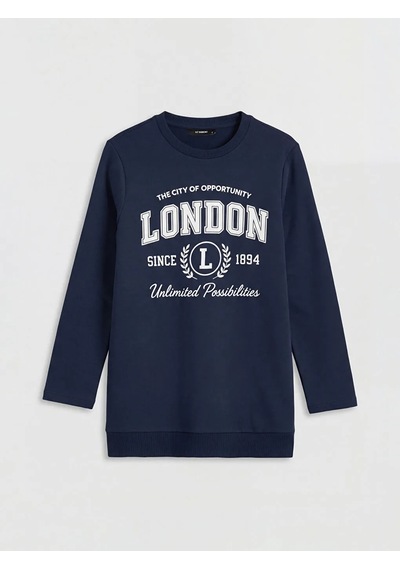 Lc Waikiki Lacivert London Baskılı Kadın Sweatshirt Tunik