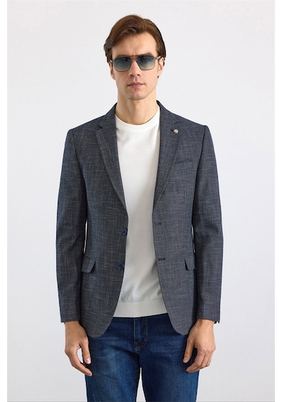 Süvari Lacivert Slim Mono Yaka Düz Pike Torba Cep Yıkamalı 6 Drop Klasik Ceket Sct2021600002-m09