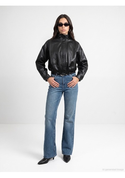 Dilvin 60836 Suni Deri Bomber Ceket Siyah