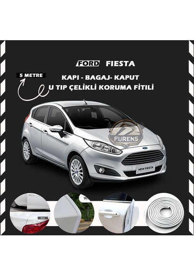 Ford Fiesta Oto Araç Kapı Koruma Fitili 5metre Parlak Beyaz Renk