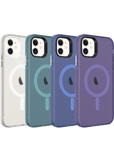 Apple Uyumlu iPhone 12 Uyumlu Zore Magsafe Şarj Özellikli Buzlu Transparan C-pro Sert Kılıf-siyah Siyah -