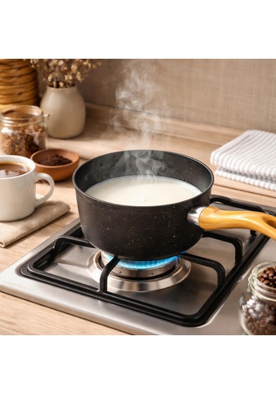 Deinhaus Granit Kaplamalı Yapışmaz Tava, Ahşap Saplı, Kompakt Tasarım, Siyah, Sos Ve Yemek Pişirme İçin Çok Renkli
