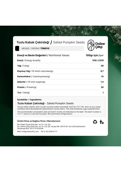 Online Çiftçi Tuzlu Kabak Çekirdeği 100 G