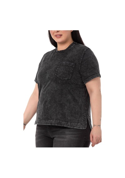 Disentis Büyük Beden Parça Boyalı Bisiklet Yaka Kavisli Yırtmaçlı Siyah T-shirt-siyah Siyah