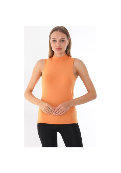Kadın Viscon Kolsuz Tişört-muskmelon Oranj Turuncu