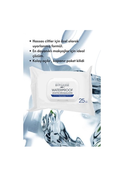 Byphasse Waterproof Makyaj Temizleme Mendili Hassas Ciltler 25'li