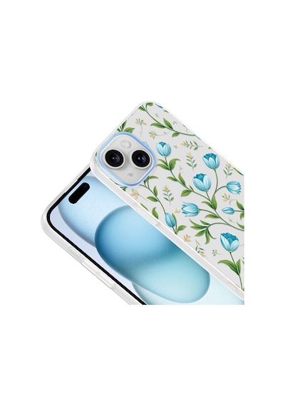 iPhone 14 Kılıf Kamera Korumalı Desenli Zore Klip Kapak - Mavi Lale -
