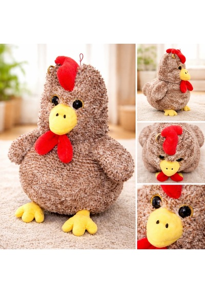 Sesli Öten Çilli Horoz Peluş 30 Cm Açık Kahverengi