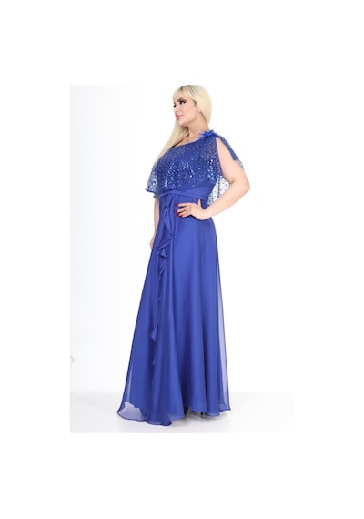 Ladies First Büyük Beden 3858 Saks Uzun Abiye Elbise 001