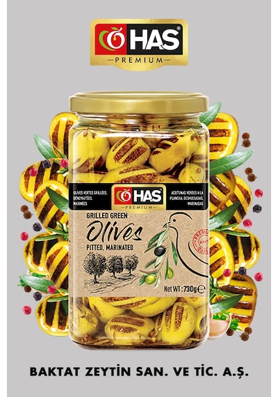Has Premium Izgara Yeşil Zeytin Çekirdeksiz Marine 850 G