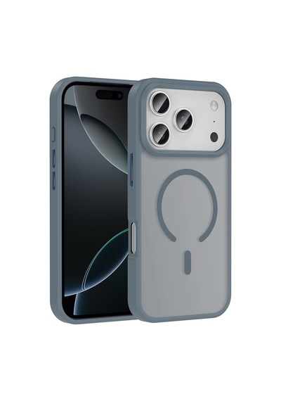 Vendas Apple iPhone Uyumlu  17 Pro Kılıf M-safe Şarj Özellikli Mat Arka Yüzey Zore Sio Kapak +lens +ekran Koruyucu Gri