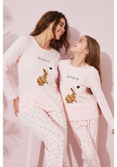 Siyah İnci Pamuklu Örme Pijama Takım 24241099 Somon