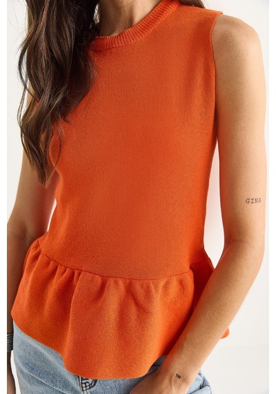 Shade Kadın Bisiklet Yaka Peplum Triko Top 20251019 - Turuncu Shade Kadın Bisiklet Yaka Peplum Triko Top 20251019 - Turuncu