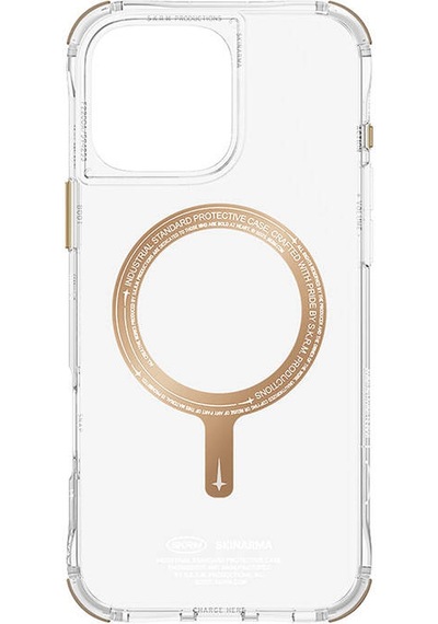 Apple iPhone 16 Pro Uyumlu Kılıf Magsafe Özellikli Şeffaf Airbag Tasarımlı Skinarma Saido Prime Kapak Gold
