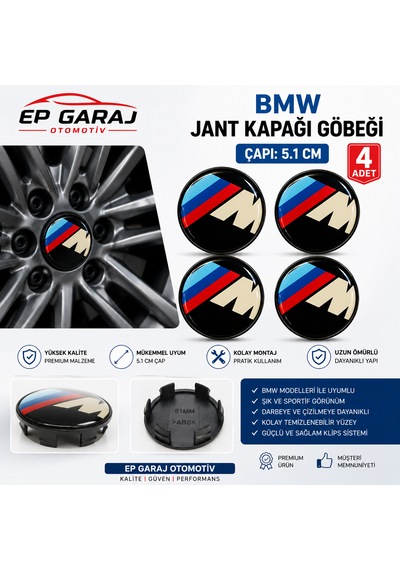 Bmw M Logo Jant Kapağı Göbeği 5.1 Cm 4 Lü Set