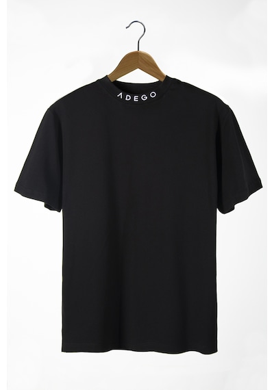 Erkek Siyah Yakası Nakışlı Oversize T-shirt Siyah