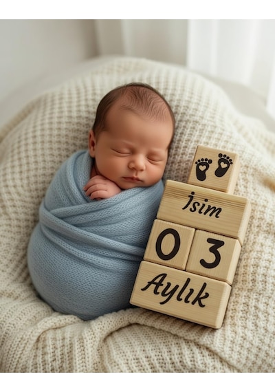 Oduncu Dünyası Ahşap Bebek Anı Küpleri - Kişiye Özel İsim Baskılı - 5 Parça Set - Fotoğraf Çekimi ve Oda Dekora