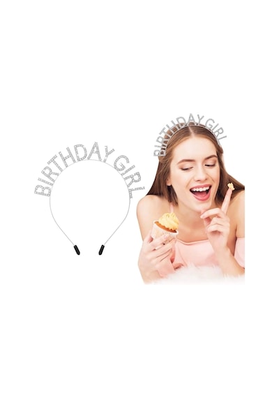 Kristal Taşlı Gümüş Birthday Girl Yazılı Doğum Günü Parti Tacı 19x11 Cm Diğer