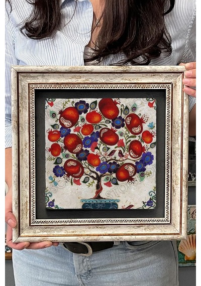 Oscar Stone Decor Çerçeveli Tablo Taş Duvar Dekoru 30 X 30 Cm Nar Ağacı/bereket Temsili Çok Renkli