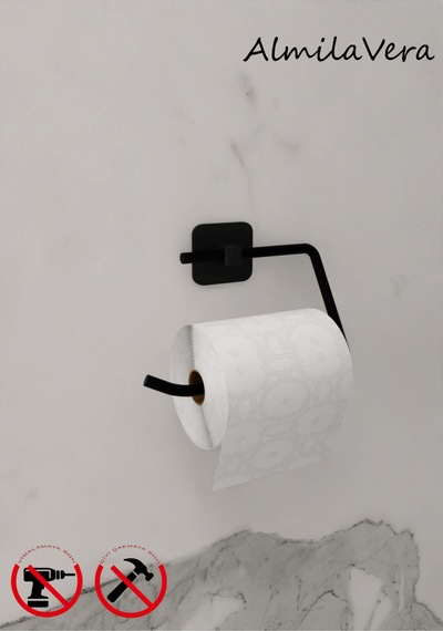 Siyah Yapışkanlı Kare Tuvalet Kağıtlık Wc Askılık Wc Kağıtlık Siyah