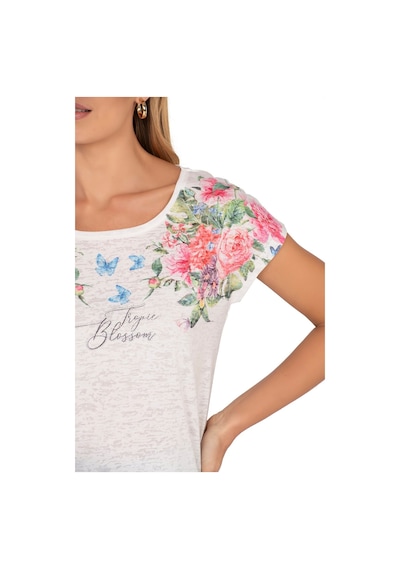 Kadın Floral Desenli Yazı Detaylı Bluz Ekru 25792 Ekru