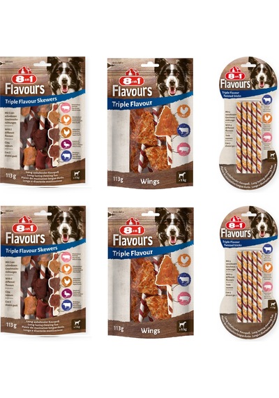 8in1 Flavours 3 Çeşit Karma Triple Flavour Köpek Ödülü 6 Lı Paket