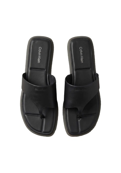 Calvin Klein Flat Sandal Thong Lt, Kadın Siyah Deri Kare Burunlu Parmak Arası Sandalet