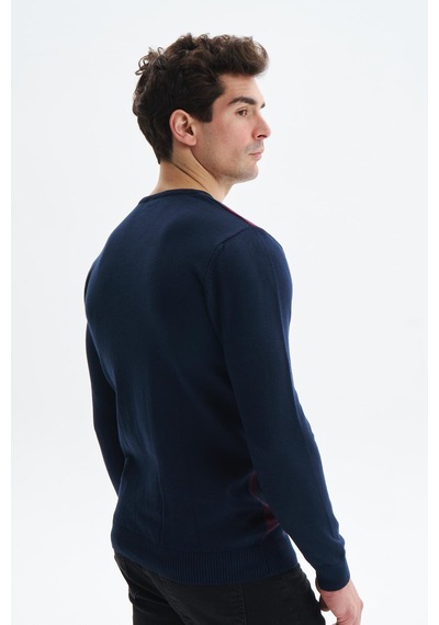 AR-MA Arma Erkek Slim Fit Likralı Akrilik Kumaş V Yaka Kareli Kazak K0kro0860 Lacivert