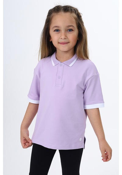 Toontoy Kids Toontoy Kız Çocuk Polo Yaka Baskılı Tişört Lila
