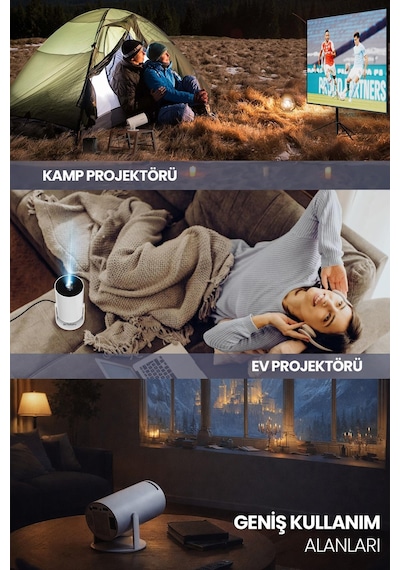 Taşınabilir Akıllı Sinema Projeksiyon Cihazı Projektör Ekran Yansıtma Wifi Bluetooth 5.2 Sinema 502