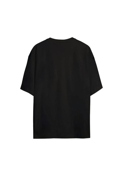 Anime Samuray Kedi Baskılı Unisex Siyah - Beyaz Oversize T-shirt SIYAH