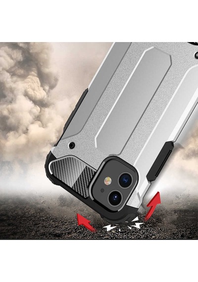 Noktaks - Apple Uyumlu iPhone   12 - Kılıf   Çift Katman Zırh Tank Crash Military Kapak - Gri