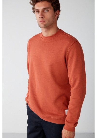 Grimelange Travıs Erkek Organik Kumaşlı Yumuşacık Regular Fit Yuvarlak Yakalı Turuncu Sweatshirt