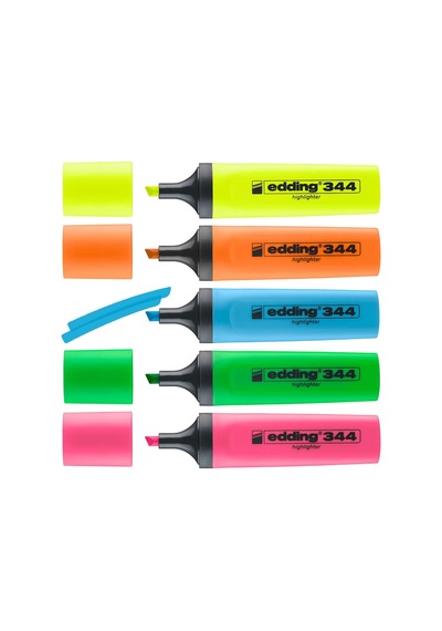Edding 344 Fosforlu Kalem Seti - Sarı, Turuncu, Mavi, Pembe, Yeşil - 5 Fosforlu Kalem - 2-5 Mm Tek Renk