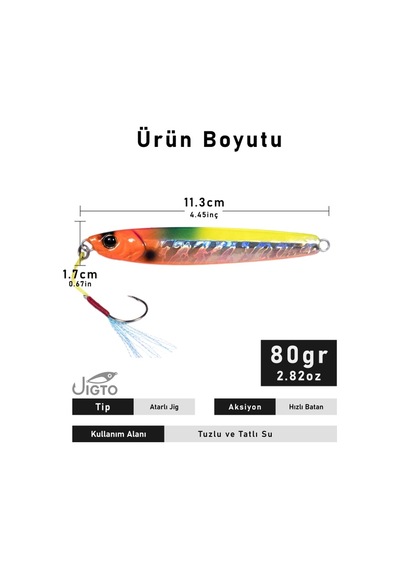 Jig, Zoka, Suni Yem, Uv Metal Jig, 80gr 11cm Jıgto Tide 80